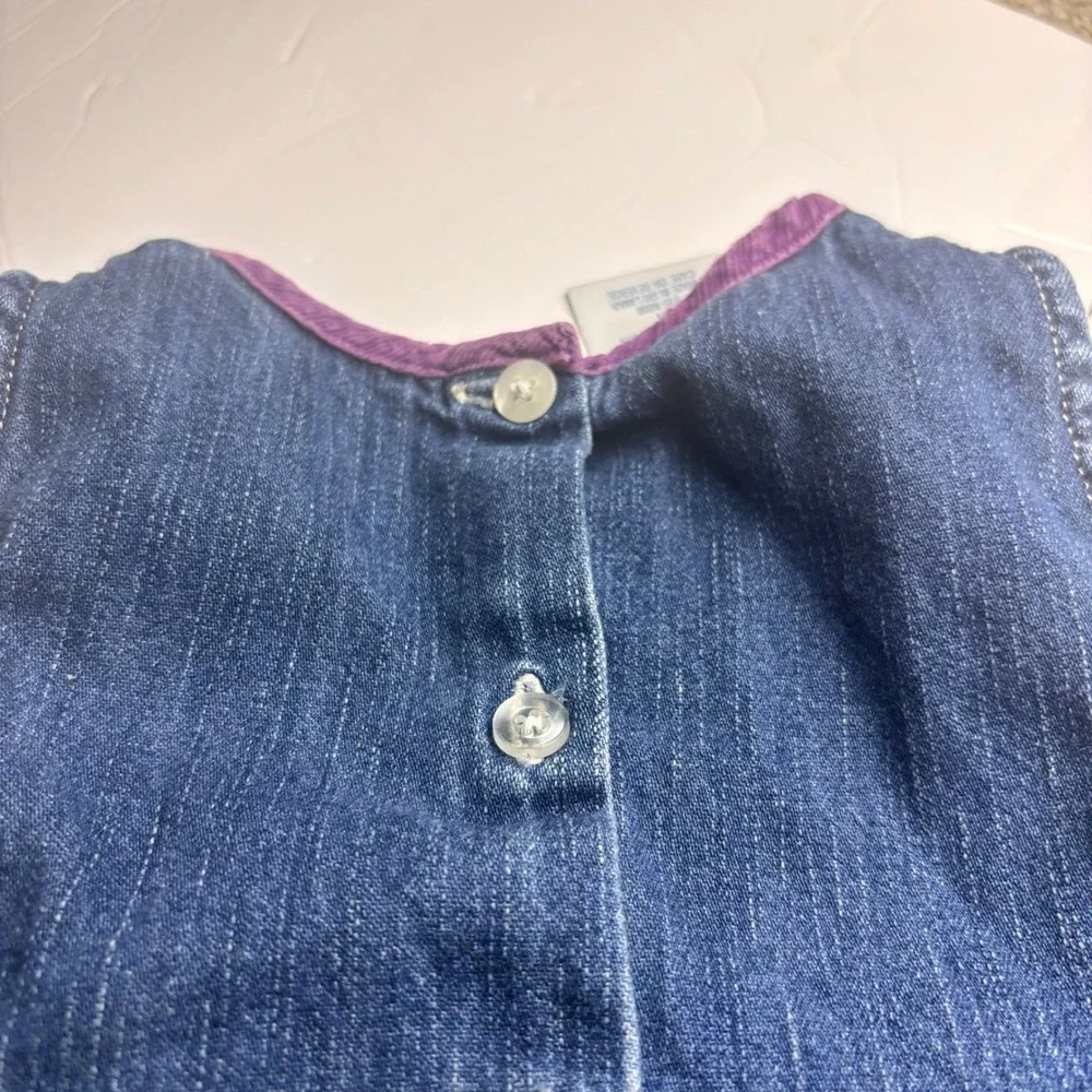 VINTAGE OshKosh Bgosh 3T‎ Denim Purple Corduroy Floral Embroidered Jumper Dress